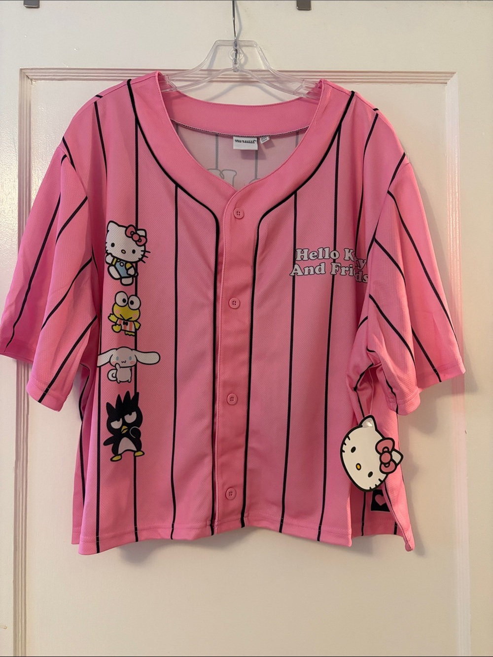 Hello Kitty and Friends Pink Button-Front Baseball Shirt with Character Graphics